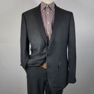 Van Heusen Men's Sport Coat Blazer Two Button Navy Black Plaid Slim‎ Fit Sz 44L